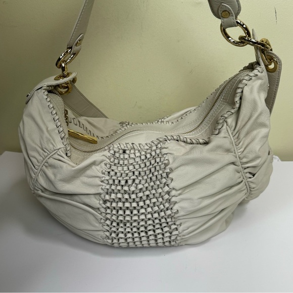 Diane Von Furstenburg DFV Kelli Leather Hobo Woven Bag Tote Ruched Tan Gold Soft - Picture 8 of 16